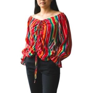 Lucky & Blessed Off Shoulder Serape Top Western Cowgirl Ruched Boho Medium NWT